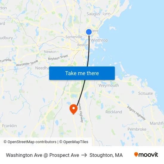 Washington Ave @ Prospect Ave to Stoughton, MA map