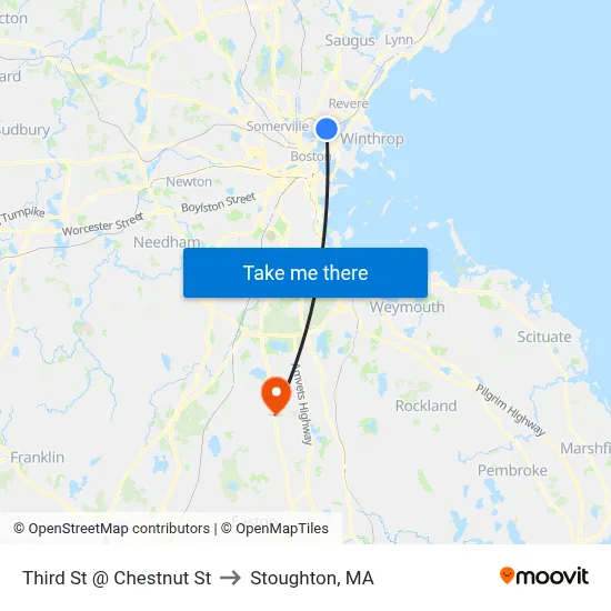 Third St @ Chestnut St to Stoughton, MA map