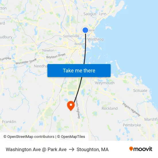 Washington Ave @ Park Ave to Stoughton, MA map