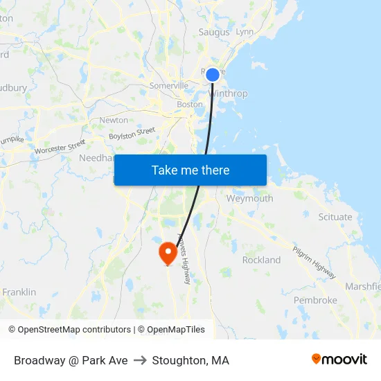 Broadway @ Park Ave to Stoughton, MA map