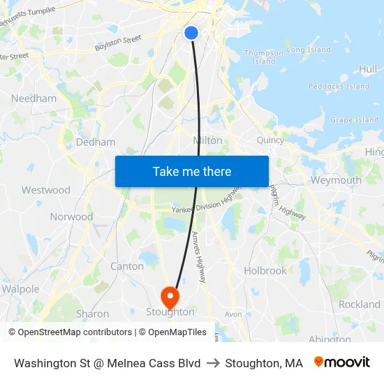 Washington St @ Melnea Cass Blvd to Stoughton, MA map