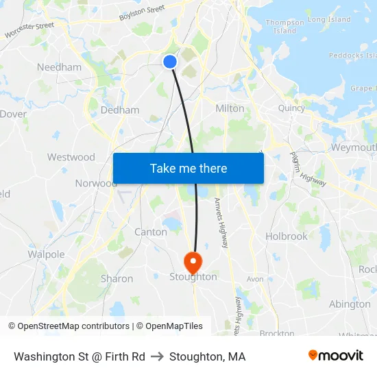 Washington St @ Firth Rd to Stoughton, MA map