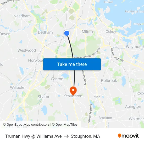 Truman Hwy @ Williams Ave to Stoughton, MA map