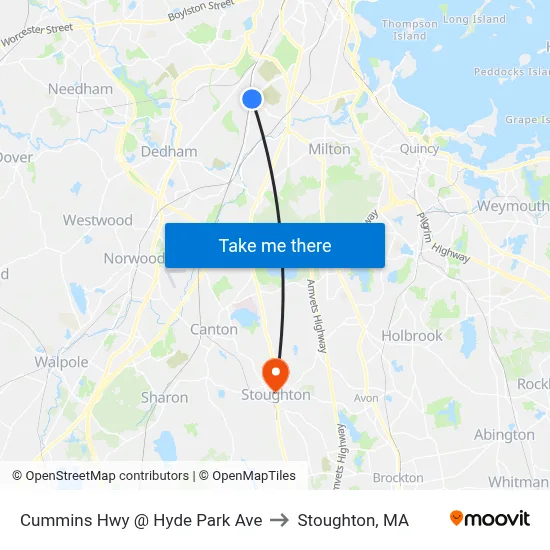 Cummins Hwy @ Hyde Park Ave to Stoughton, MA map