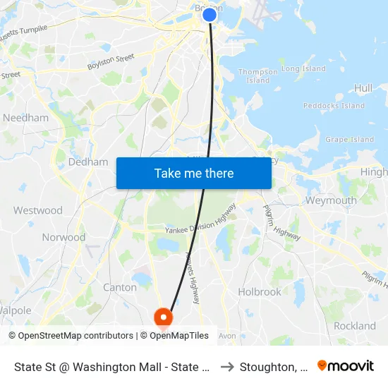 State St @ Washington Mall - State St Sta to Stoughton, MA map