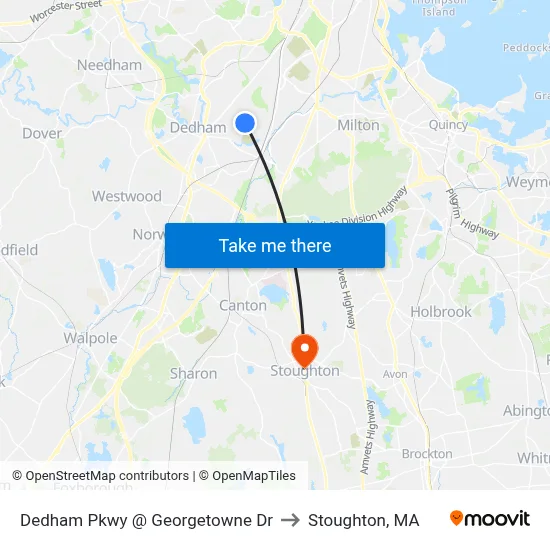 Dedham Pkwy @ Georgetowne Dr to Stoughton, MA map
