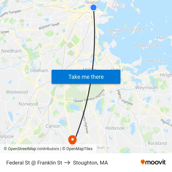 Federal St @ Franklin St to Stoughton, MA map