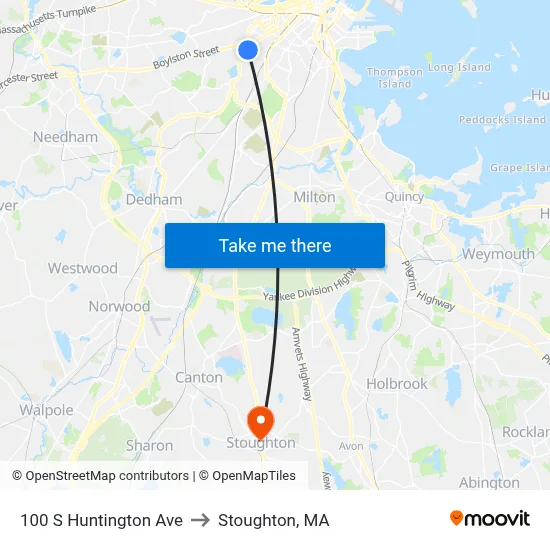 100 S Huntington Ave to Stoughton, MA map