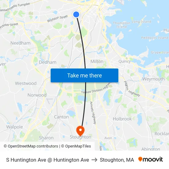 S Huntington Ave @ Huntington Ave to Stoughton, MA map
