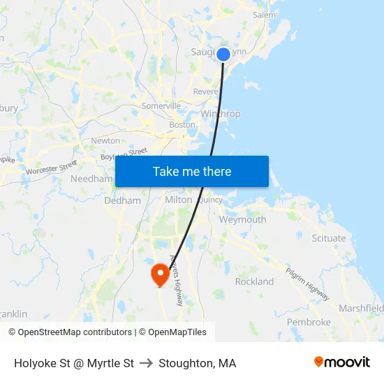 Holyoke St @ Myrtle St to Stoughton, MA map
