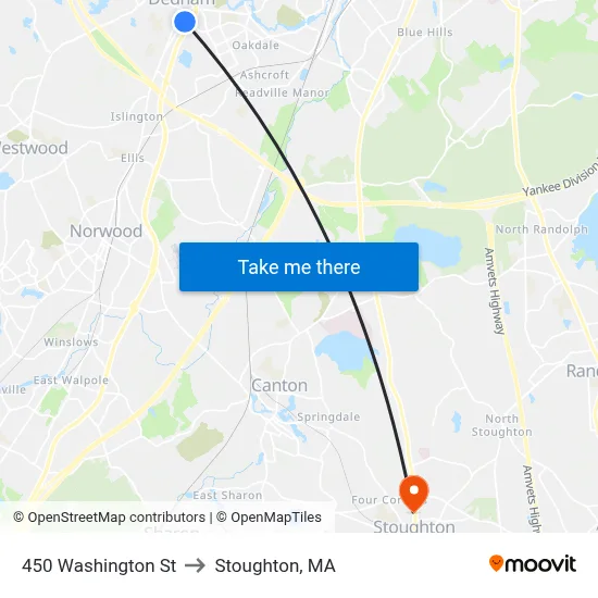 450 Washington St to Stoughton, MA map