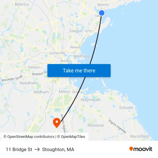 11 Bridge St to Stoughton, MA map