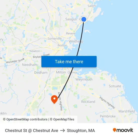 Chestnut St @ Chestnut Ave to Stoughton, MA map