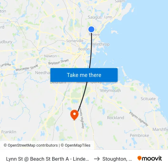 Lynn St @ Beach St Berth A - Linden Sq to Stoughton, MA map