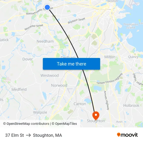 37 Elm St to Stoughton, MA map