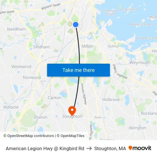 American Legion Hwy @ Kingbird Rd to Stoughton, MA map
