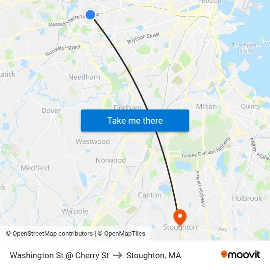 Washington St @ Cherry St to Stoughton, MA map