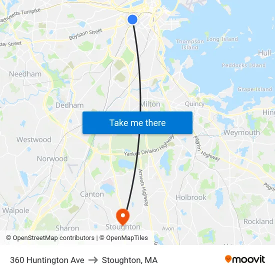 360 Huntington Ave to Stoughton, MA map