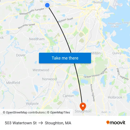 503 Watertown St to Stoughton, MA map