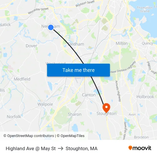 Highland Ave @ May St to Stoughton, MA map