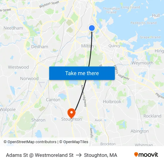 Adams St @ Westmoreland St to Stoughton, MA map