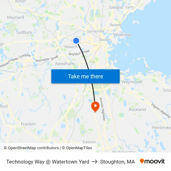 Technology Way @ Watertown Yard to Stoughton, MA map
