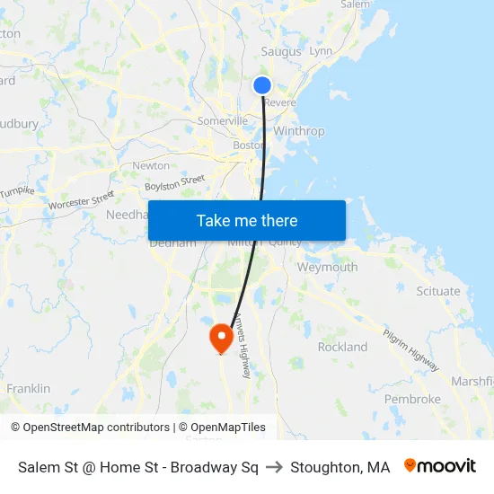Salem St @ Home St - Broadway Sq to Stoughton, MA map