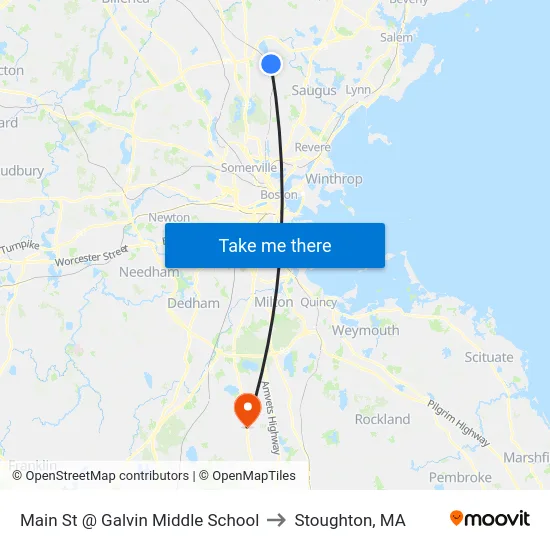 Main St @ Galvin Middle School to Stoughton, MA map