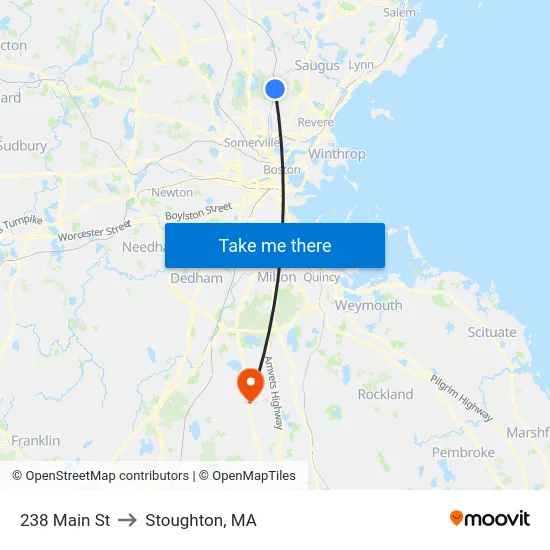 238 Main St to Stoughton, MA map