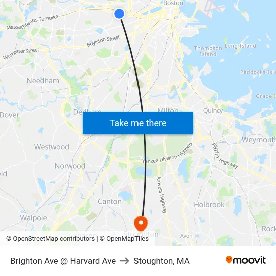 Brighton Ave @ Harvard Ave to Stoughton, MA map