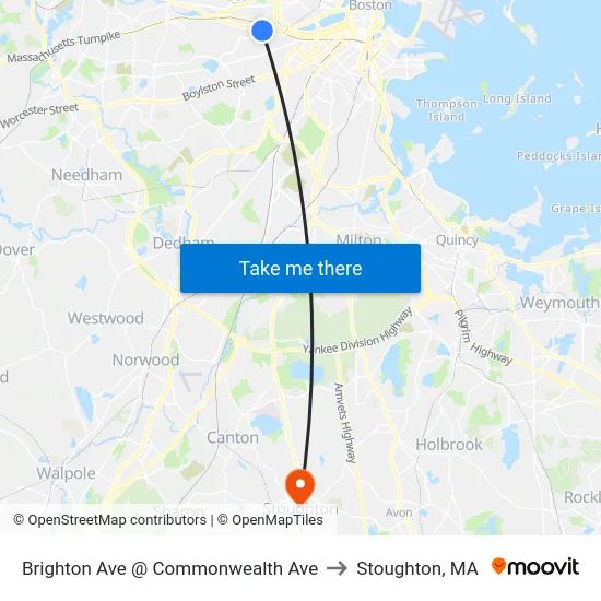 Brighton Ave @ Commonwealth Ave to Stoughton, MA map