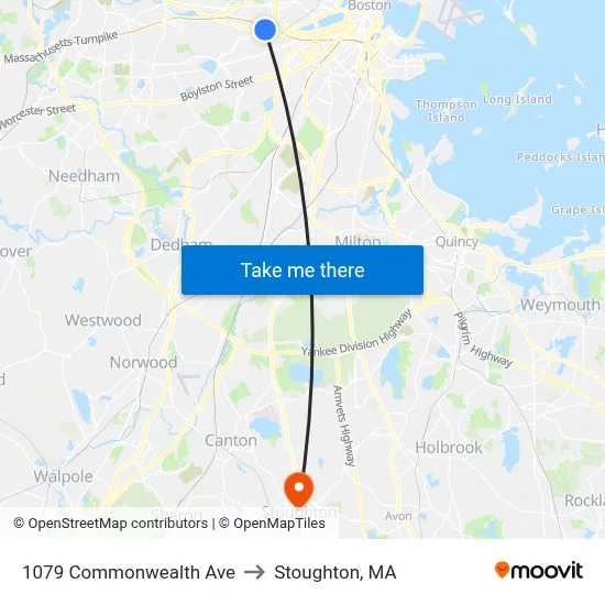 1079 Commonwealth Ave to Stoughton, MA map