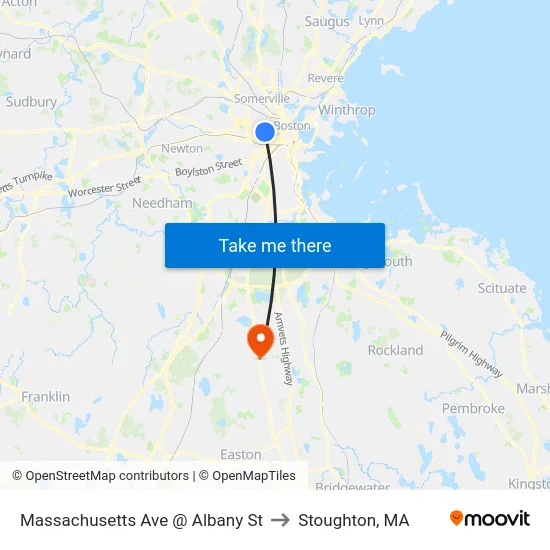Massachusetts Ave @ Albany St to Stoughton, MA map