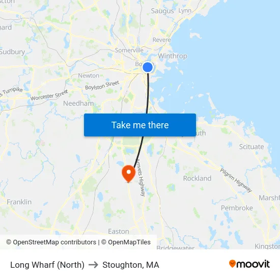 Long Wharf (North) to Stoughton, MA map