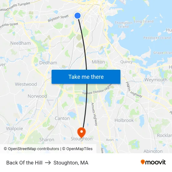 Back Of the Hill to Stoughton, MA map