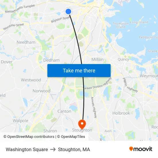 Washington Square to Stoughton, MA map