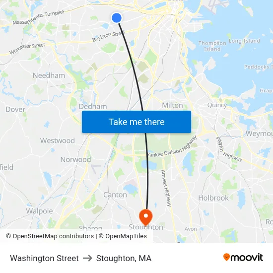 Washington Street to Stoughton, MA map