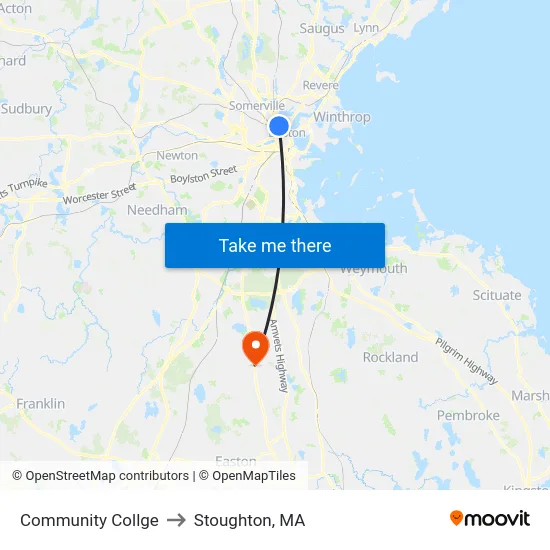 Community Collge to Stoughton, MA map