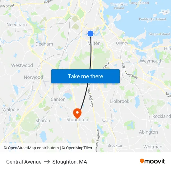 Central Avenue to Stoughton, MA map