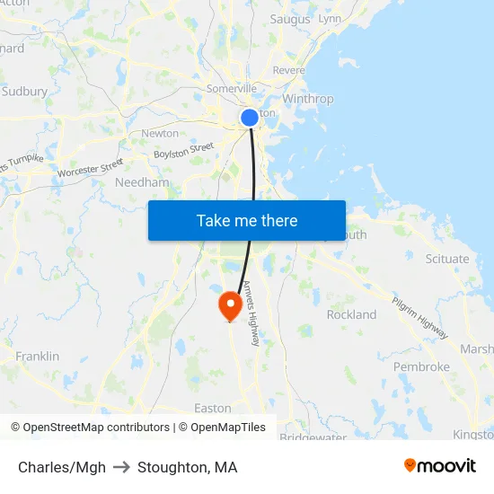 Charles/Mgh to Stoughton, MA map