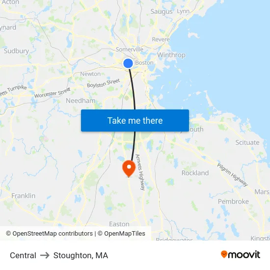 Central to Stoughton, MA map
