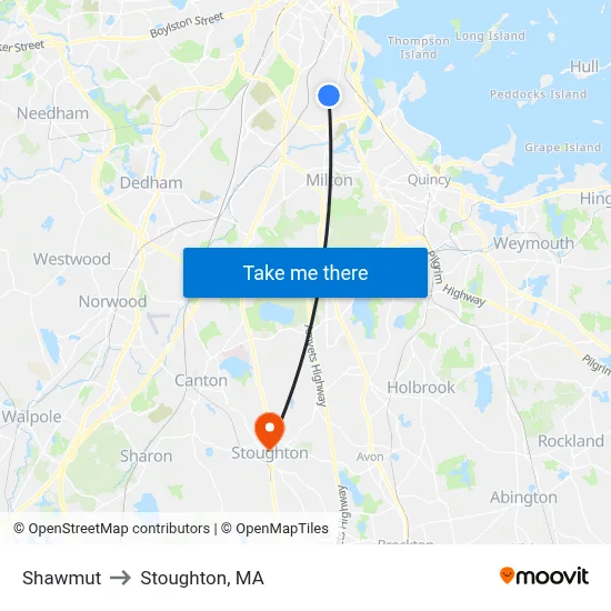Shawmut to Stoughton, MA map