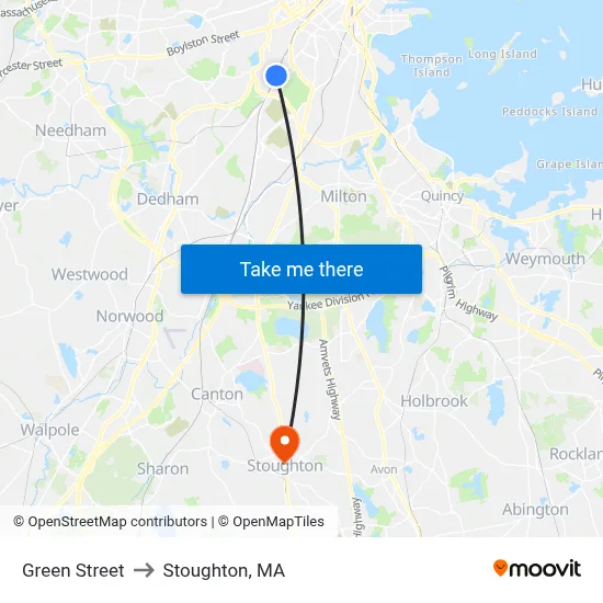 Green Street to Stoughton, MA map