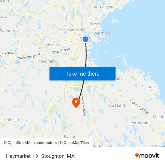 Haymarket to Stoughton, MA map