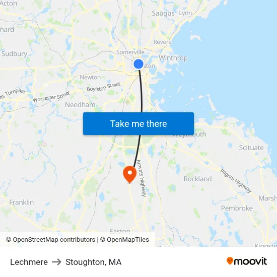 Lechmere to Stoughton, MA map