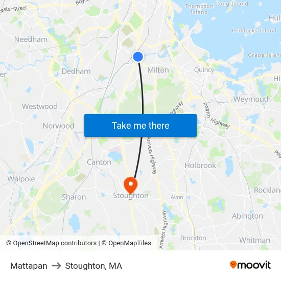 Mattapan to Stoughton, MA map
