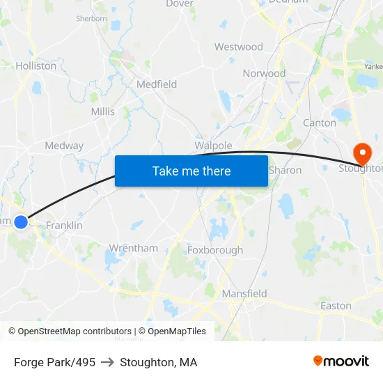 Forge Park/495 to Stoughton, MA map