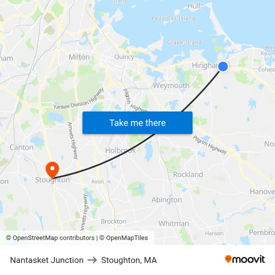 Nantasket Junction to Stoughton, MA map