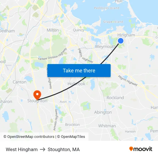 West Hingham to Stoughton, MA map