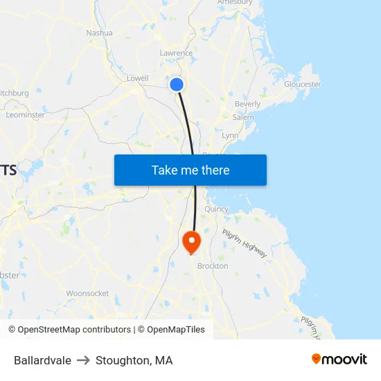 Ballardvale to Stoughton, MA map